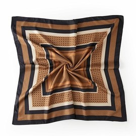 JN&LULU Women's satin square scarf Fashion pattern large hair scarf wrap headscarf 35" x 35" (002Coffee Checkered)