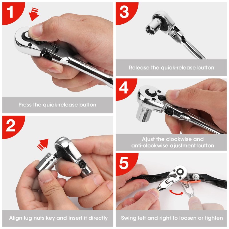 WORKPRO Ratchet Handle, Ratchet Wrench, Socket Wrench, Insertion Angle 0.37