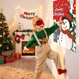 Weihnachten Party Spiele Zubehör Pin The Snowman Nose Weihnachts Pin The Tail Partyspiele Aktivitäten für Kinder Aufkleber Weihnachtsparty Dekorationen Schulklassenzimmer Aktivitäten