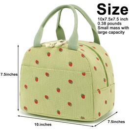 Bluboon Lunch Bag for Women Men Cute Corduroy Lunch Tote Bags Reusable Insulated Lunch Box Large Capacity Reusable Insulated Cooler for Work Picnic or Travel (Corduroy Strawberry Green)