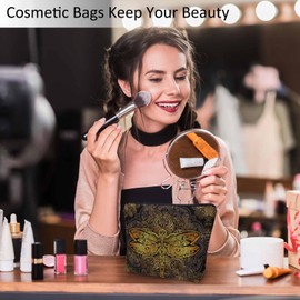Kalygon Dragonfly Makeup Bag For Women, Adorable Cosmetic Bag Makeup Bags, Ethnic Mandala Dragonflies Golden Zipper Bag Travel Bags Toiletry Organizers Pouch Bags Washing Bags For Gym Bathroom