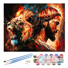 EOBROMD Paint by Numbers Adult Lion, Jesus Painting by Numbers Adults without Frame, DIY Fantasy Hand Painted Oil Painting Kit for Beginners as a Gift 40 x 50 cm