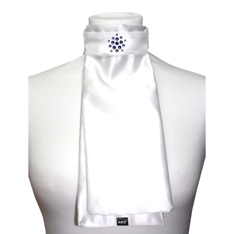 Aiko Plastron Satin White / Night Blue Flower Crystal Rhinestones