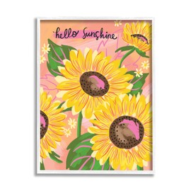 Stupell Industries Hello Sunshine Sentiment Blushing Yellow Sunflowers Small Daisies, Design by Deborah Curiel White Framed Wall Art, 11 x 14, Pink