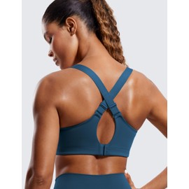 CRZ YOGA Womens Zip Front High Impact Sports Bra - Molded Cup Adjustable Convertible Straps Wireless Workout Yoga Crop Top French Navy 36E
