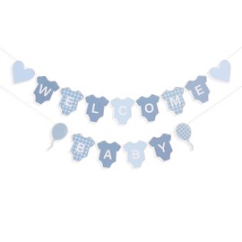 Blue Gingham Welcome Baby Banner,Blue Gingham Decorations