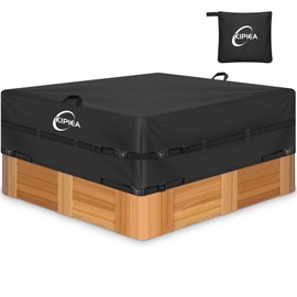 Kipiea 600D Outdoor Waterproof Square Hot Tub Cover Protector, Heavy Duty Polyester SPA Cover UV Protection Cover 90" L x 90" W x 20" H, Black