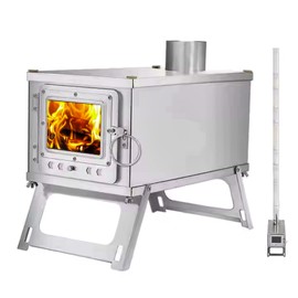 Portable Camping Stove with Case, Stainless Steel Hot Tent Stove for Winter, Ultralight Tent Stove Wood Burning with Gloves,Outdoor Camper Home Fathers Chirstmas New Year Gift