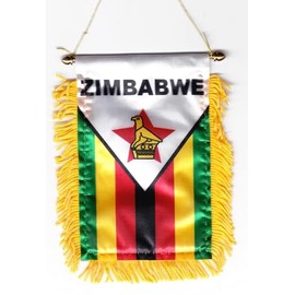 Zimbabwe Fringed Rear-View Mirror Window Hanging Flag with Suction Cup