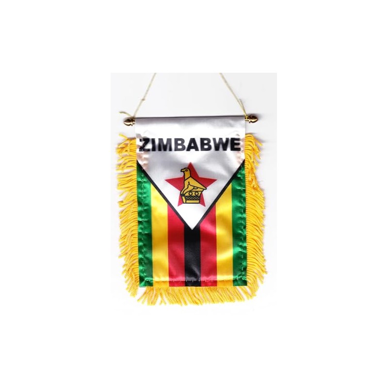 Zimbabwe Fringed Rear-View Mirror Window Hanging Flag with Suction Cup