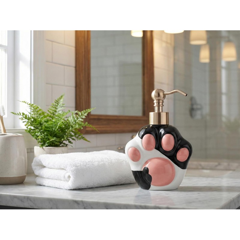 Dog Shape Soap Dispenser (Black/White, Paw Shape Soap Dispenser)