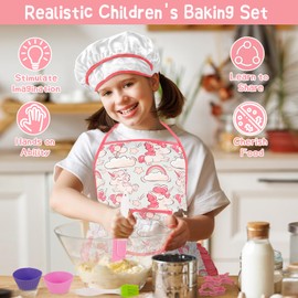Chef-Set Koch-und Backset für Kinder, 26 Stück Backset Rollenspiele maßgeschneiderte Einhornmuster Schürzen und Kochmütze, Küchenspielzeug Zubehör, Geschenke für Mädchen 3-8 Jahre