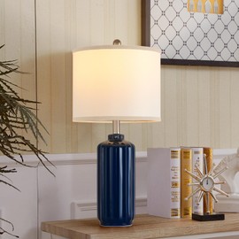 Liyicha Lamp for Living Room Bedroom Lamps Farmhouse Table Lamps Set of 2 Vertical Stripe Ceramic Table Lamp,Linen Shade with Bulb, 25 in High,Navy Blue