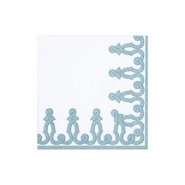 Caspari Dessin Passementerie Paper Linen Cocktail Napkins in Stone Blue - Four Packs of 15