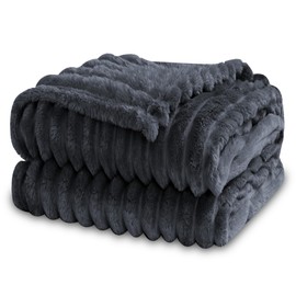 KORBLISS Super Soft Throw Blanket for Couch, Premium Silky Flannel Fleece with 3D Striped Jacquard Design, Lightweight and Cozy for Sofa, Living Room, and All-Season Use, 50x60 Inches.Dark Grey