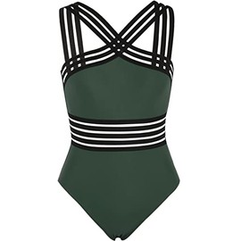 Hilor Women's One Piece Swimwear Front Crossover Swimsuits Hollow Bathing Suits Monokinis