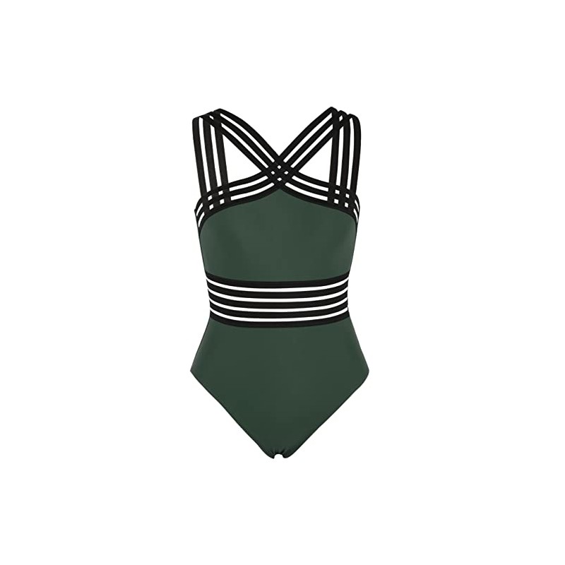 Hilor Women's One Piece Swimwear Front Crossover Swimsuits Hollow Bathing