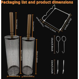 ZASTREXIS 2PCS Rolling Grill Basket, Grilling Basket with Removable Wooden Handle, Holder Included，304 Stainless Steel BBQ Accessories for Outdoor Camping,Picnic,Dinner Party,Gifts for Men Dad Husband
