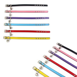 Cat Collar with Bell, Kitty Safety Collar, PU Leather, Pet Collar For Dogs, Cats, Puppies, Kittens, Width 0.4 inch (0.9 cm), Neck 5.9 - 8.3 inches (15 - 21 cm)