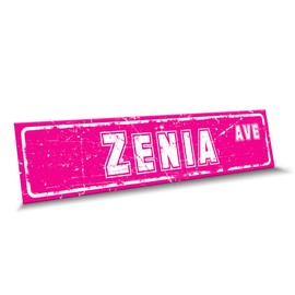 Customola - Zenia Name Pink White Color Street Sign, 4"x 18" Aluminum Metal Novelty Sign, Indoor - Outdoor, Design d82