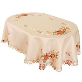 Simhomsen Embroidered Fall Autumn Harvest Pumpkins Tablecloth for Thanksgiving (Oval 52×70 inches)