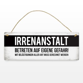Clinic Metal Sign with Warning and Saying "Irrenanstalt Warnung Psychiatrie" [German Language]