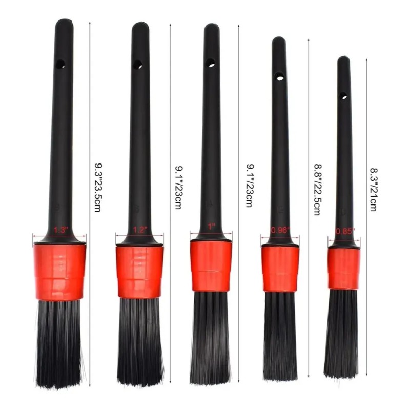 5pcs Cepillo Brocha Lavado Detallado Automotriz Dureza Media Negro