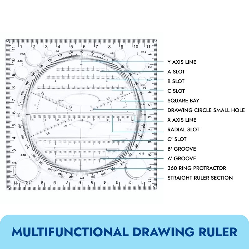Zakrafo 4 Pcs Multifunctional Geometric Ruler,Math Measuring Rulers for Drawing