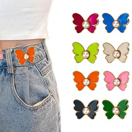 DECARETA 8 Pcs Trouser Waist Tightener, Butterfly Metal Jeans Button Pin, Detachable Jean Button Tightener Jeans Buttons Metal Replacement, Tighten Waist Buttons No Sewing for Loose Jeans Pants Skirts