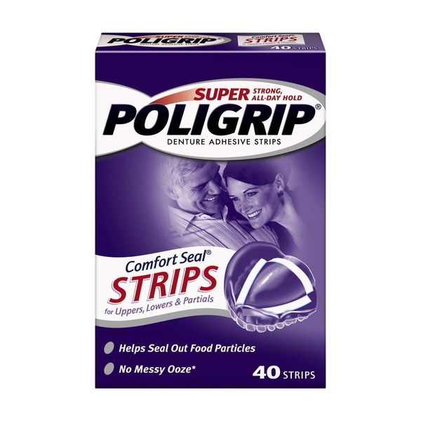 Super Poligrip Comfort Seal Denture and Partials Adhesive Strips, 40 Count (Pack of 5)