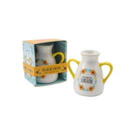 CGB Giftware | Ceramic Twin Handled Floral Bud Vase | ‘You Are My Sunshine’ | Sunflower Flowers |Yellow | Gift Box | Gift For Home | Live Happy Range | GB06553