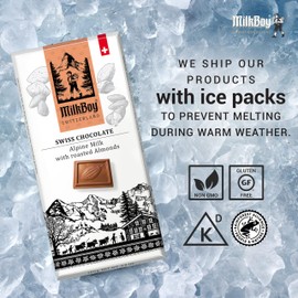 Milkboy Swiss Almond Chocolate Bars - Premium Swiss Alpine Milk Chocolate with Almonds - All Natural, Gluten-Free, Non-GMO - Made in Switzerland, Kosher - 3.5 oz, Pack of 10