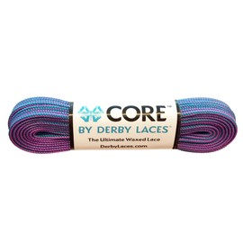 Derby Laces CORE Narrow 6mm Waxed Lace for Figure Skates, Roller Skates, Boots, and Regular Shoes (Purple-Teal Stripe, 54 Inch / 137 cm)
