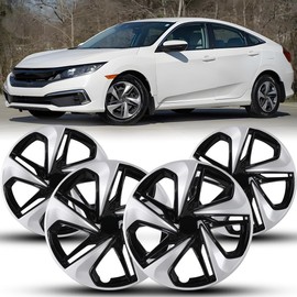16 Inch Hubcaps Fit for 2016-2024 Honda Civic Sedan [2016 2017 2018 2019 2020 2021 2022 2023 2024 Honda Civic Sedan] Wheel Covers, [Only Fit Iron Hub - Steel Wheel] (Silver Lacquer & Black Lacquer)