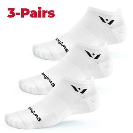 Swiftwick- ASPIRE ZERO Tab (3 Pairs) Running Socks, Cycling Socks, Firm Support (White, Large)