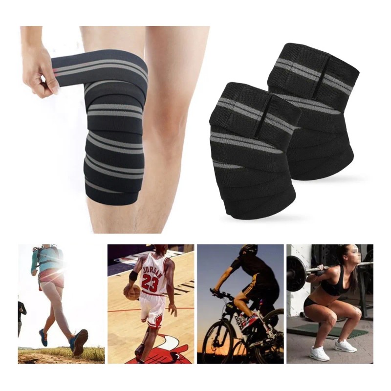 1 Par Vendas Para Rodilla Knee Wraps Elastica Rodilleras Gym