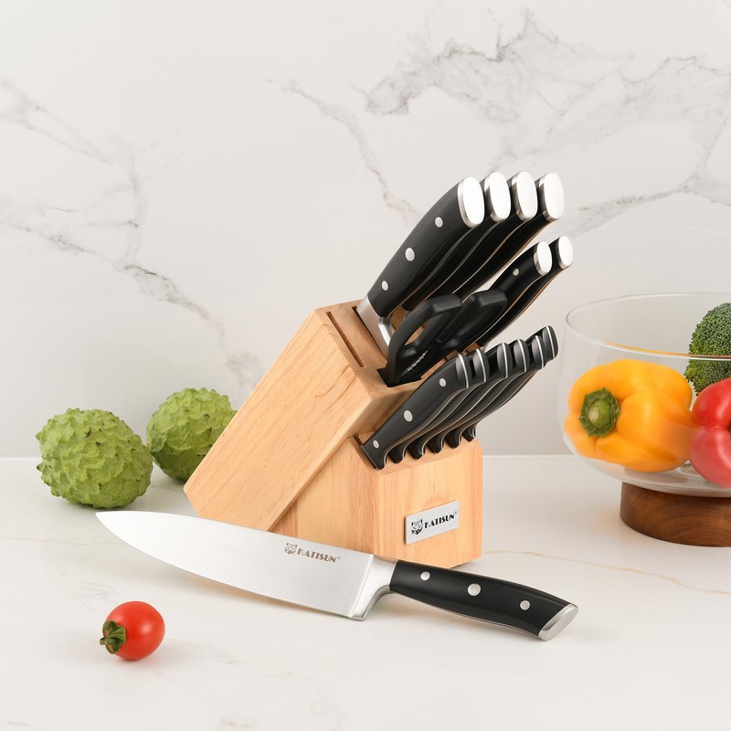 KATISUN Knife Sets 15 Pieces for Kitchen with Block, German