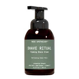 Muse Apothecary Foaming Shave Ritual - Natural Shaving Cream Sensitive Skin - Womens Shaving Cream Mens Shave Cream - Protective Formula Aloe Vera + Shea Butter + Vitamin E - Cedar Mint - 11.5oz