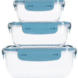 OrionMart Food Storage Containers with Lids Rectangular Plastic Lunch Boxes Set of 3 Fridge/Freezer Organiser Stackable | Air Tight Food Storage Containers BPA Free