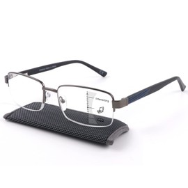 Missfive Men Premium Multifocus Reading Glasses Blue Light Blocking, Progressive Metal Frame With No Broken Spring Hinge Eyewear(Workspace For Near Range 2.25x)