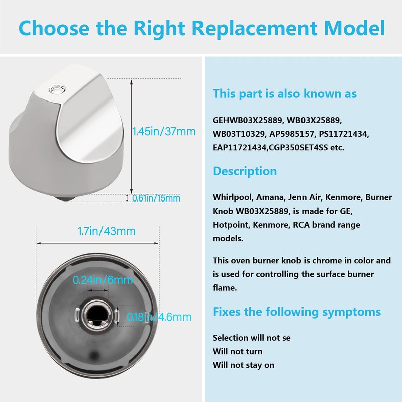 GE Cafe Range Burner Control Knob Replacement Part WB03X25889 for