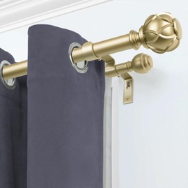 KAMANINA Heavy Duty Double Curtain Rod Bracket for 1 and 3/4 Inch Curtain Pole, Double Window Rod Holder, 2 PCS, Warm Gold