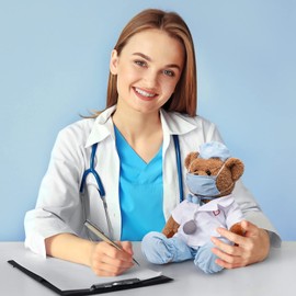 HollyHOME - Oso de peluche de peluche con uniforme de médico, regalos médicos para médicos, estudiantes de medicina y niños, 16 pulgadas