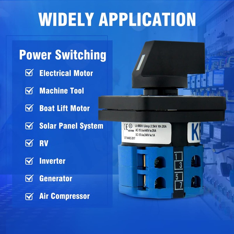 KEYMOO 20A Rotary Changeover Switch, 5 Position 8 Terminals, 4-Way