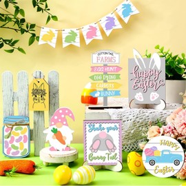 Easter Tiered Tray Decor, Spring Wooden Bunny Decorations, Stereoscopic Exquisite Relief Design Sign Rustic Table Ornaments for Kitchen Table Decoration, Gift (Rabbit)