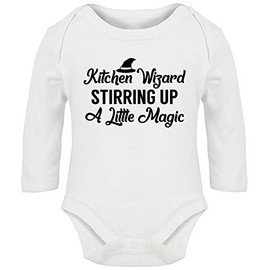 Hippowarehouse Kitchen Wizard Stirring up a Little Magic Baby Vest Bodysuit (Long Sleeve) Boys Girls White