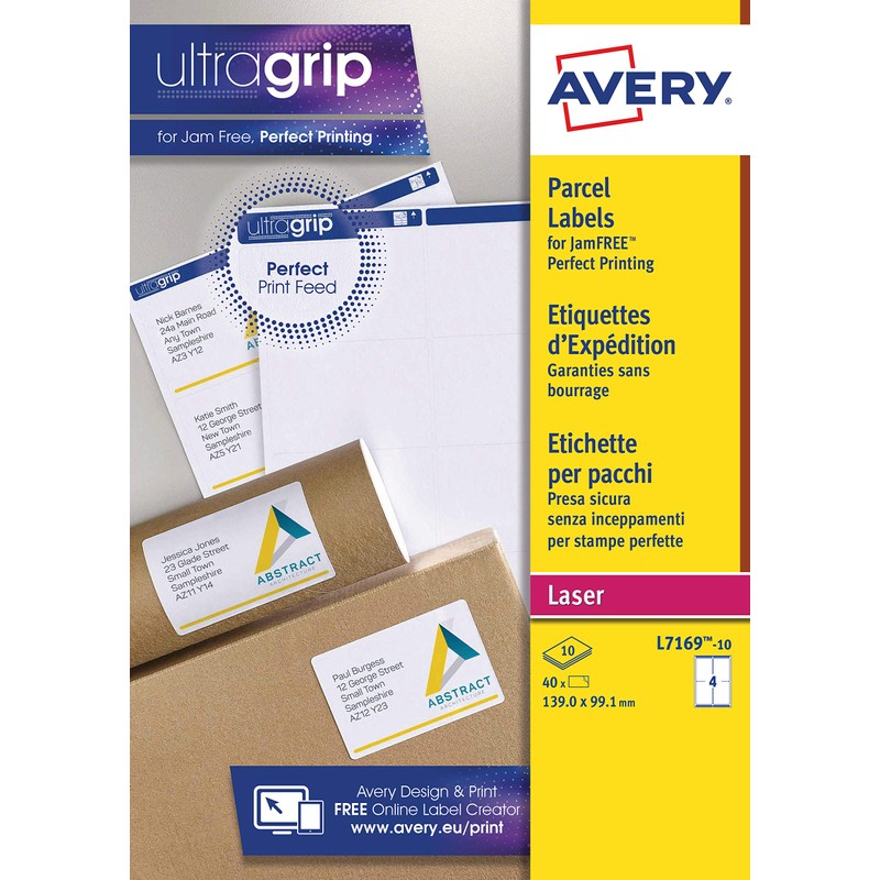 Avery Printable, Customisable Address Mailing Labels, Laser Printers, 4 Labels