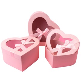 Home Garden Ornaments Pink Gift Box with Lid Set of 3 Sizes – Heart Shaped Gift Boxes with Lids – Gift Boxes for Presents – Cardboard Gift Boxes with Decorative Ribbon (Heart Pink)