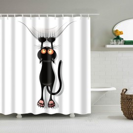 Boyouth Cartoon Black Cat Pattern Digital Print Bath Shower Curtains for Bathroom,Polyester Waterproof Fabric Bath Curtain with 12 Hooks,70x70 Inches,Multicolor