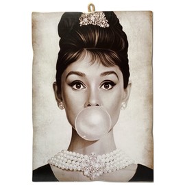 KUSTOM ART Vintage Style Actors & Coffee Audrey Hepburn Wooden Picture 18 x 25 cm